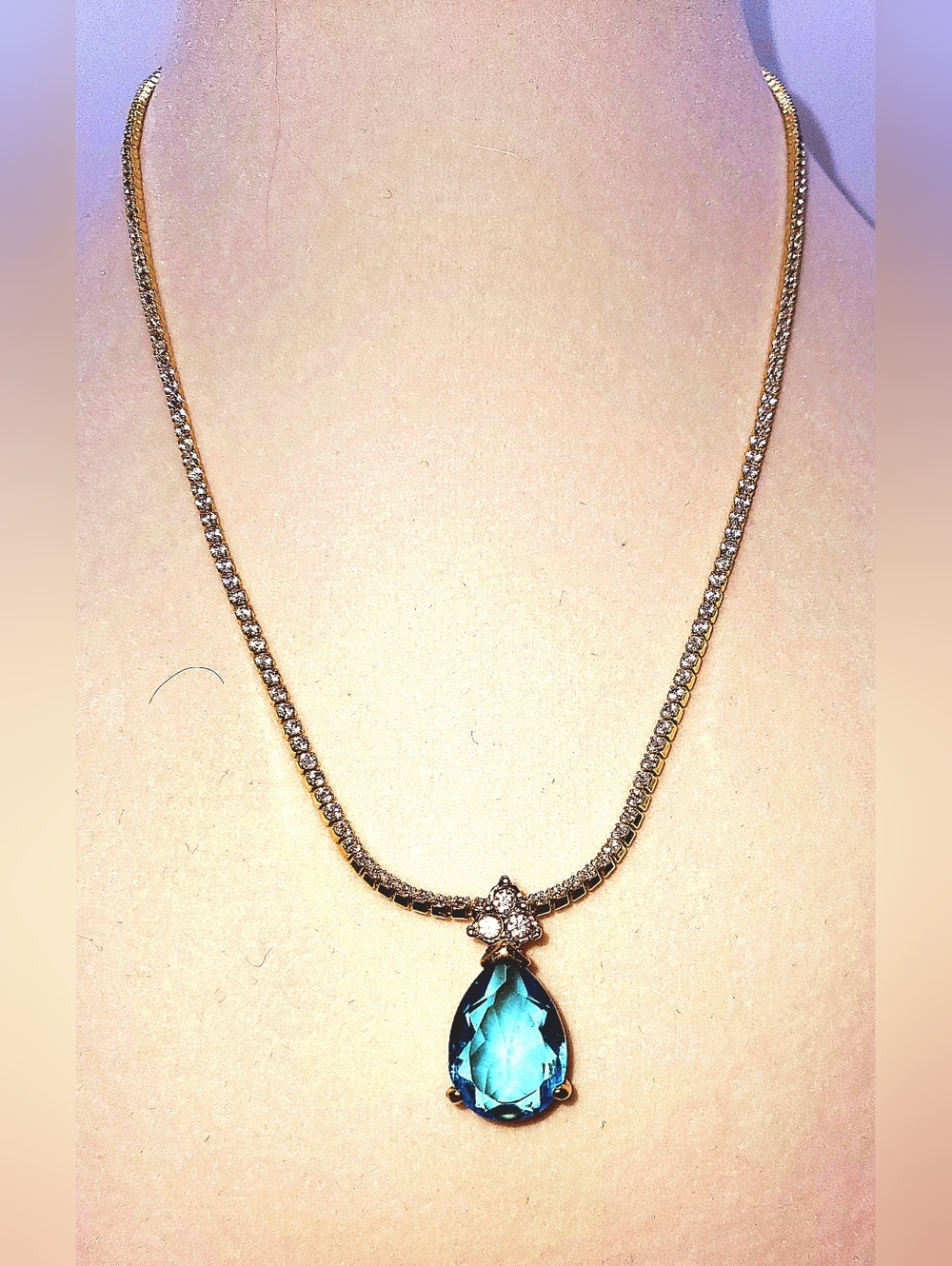 Vintage Lindenworld ESPO 14K HGE Sparkling Blue Lab Created Topaz Pendant